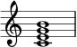 { \override Score.TimeSignature #'stencil = ##f \relative c' { \clef treble \time 4/4 \key c \major <ceg b></a>1 } }