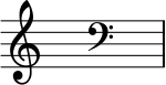 { \magnifyStaff #3/2 \omit Score.TimeSignature \key a \minor s2 \clef F \key a \minor s }