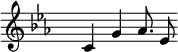 \relative { \set Score.tempoHideNote = ##t \tempo 4 = 120 \set Staff.midiInstrument = #"vibraphone" \key c \minor \time 4/4 \hide Staff.TimeSignature c' g' as8. es8 }