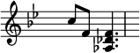 \relative { \set Score.tempoHideNote = ##t \tempo 4 = 80 \set Staff.midiInstrument = #"vibraphone" \key bes \major \time 2/4 \hide Staff.TimeSignature c''8 f,8 <aes, des f>4. }