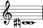 \relative c' { \omit Staff.TimeSignature <c! cis></a>1 }