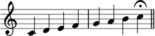 { \new Staff \with { \remove "Time_signature_engraver" } \relative c'{ cdefgabc\fermata \bar "||" } }