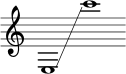 { \new Staff \with { \remove "Time_signature_engraver" } \clef treble \key c \major \cadenzaOn e1 \glissando c'''1 }
