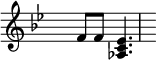 \relative { \set Score.tempoHideNote = ##t \tempo 4 = 80 \set Staff.midiInstrument = #"vibraphone" \key bes \major \time 2/4 \hide Staff.TimeSignature f'8 f8 <aes, c es>4. }