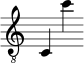 { \new Staff \with { \remove "Time_signature_engraver" } \clef "treble_8" c4 c''4 }