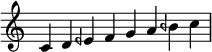 \relative c' { \time 8/4 \omit Staff.TimeSignature c4 d eeh fga beh c \bar "|" }