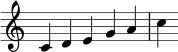 { \override Score.TimeSignature #'stencil = ##f \relative c' { \time 5/4 cdegac } }
