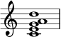 { \override Score.TimeSignature #'stencil = ##f \relative c' { \clef treble \time 4/4 \key c \major <cega d></a>1 } }