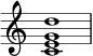 { \override Score.TimeSignature #'stencil = ##f \relative c' { \clef treble \time 4/4 \key c \major <ceg d'></a>1 } }
