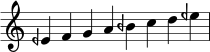 \relative c' { \time 8/4 \omit Staff.TimeSignature eeh fga beh cd eeh \bar "|" }