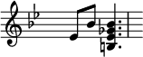 \relative { \set Score.tempoHideNote = ##t \tempo 4 = 80 \set Staff.midiInstrument = #"vibraphone" \key bes \major \time 2/4 \hide Staff.TimeSignature es'8 bes'8 <b, ees ges bes>4. }