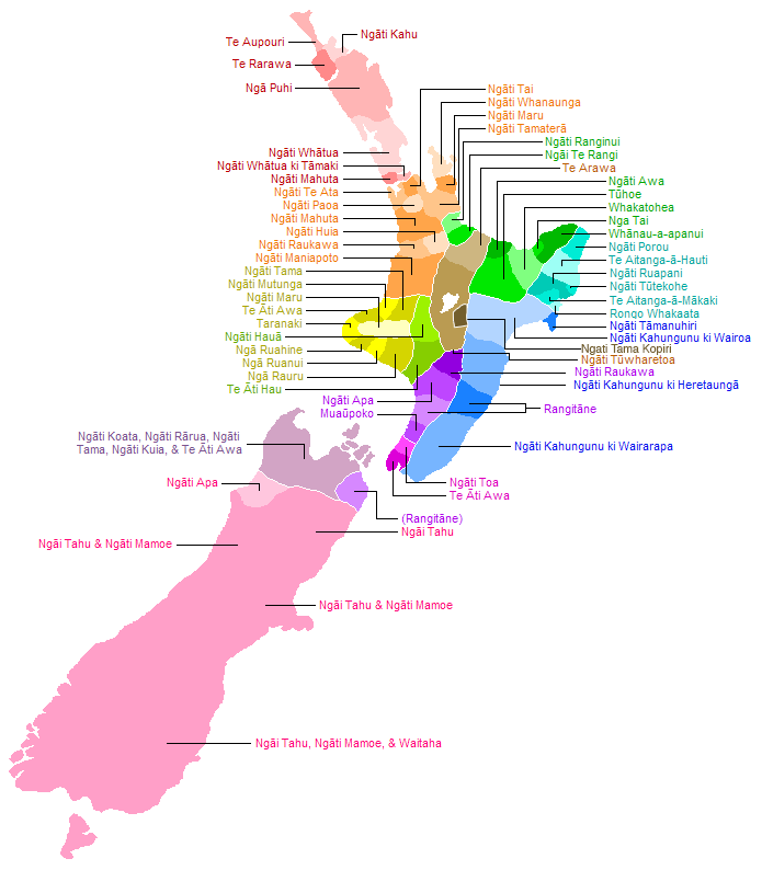 ที่ตั้งของกลุ่มชนพื้นเมือง (Iwi) ในประเทศนิวซีแลนด์