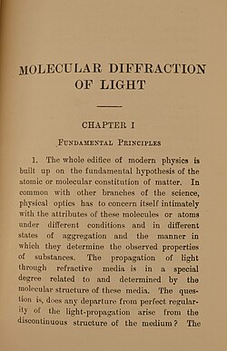 หน้าแรกของหนังสือการเลี้ยวเบนของแสงระดับโมเลกุล (ปี 1922)