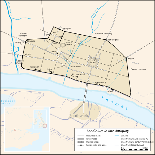 แผนที่เวกเตอร์ของเมืองลอนดินิอุมในคริสต์ศักราช 400