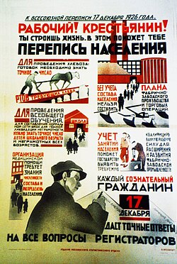 โปสเตอร์สำหรับการสำรวจสำมะโนประชากรปี 1926 ในสหภาพโซเวียต
