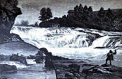 ภาพพิมพ์หิน depicting น้ำตกสโปเคนในปี 1888