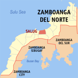 แผนที่ของ Zamboanga del Norte โดยเน้นที่ Salug