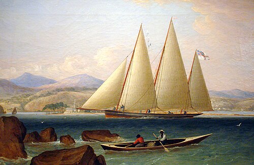 ภาพวาดในปี ค.ศ. 1831 โดยจอห์น ลินน์ แสดงภาพเรือสลูปเบอร์มิวดาของราชนาวีอังกฤษ ซึ่งเป็นต้นแบบของเรือสปิริต ออฟ เบอร์มิวดา