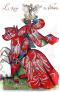 ตราแผ่นดินของกษัตริย์แห่งโปแลนด์ ตามแบบตราแผ่นดิน Grand Armorial équestre de la Toison d'or (ประมาณ ค.ศ. 1430–1461)