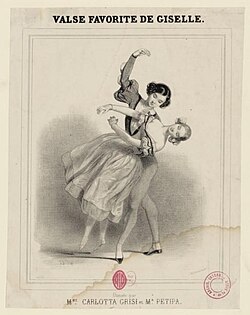 ภาพร่างบนหน้าปกของแผ่นโน้ตเพลงชื่อ Valse Favorite de Giselle ภาพร่างนั้นเป็นภาพนักเต้นสองคน โดยฝ่ายชายกำลังโอบอุ้มฝ่ายหญิงไว้ในแขนซ้ายของเขา