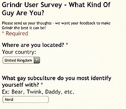 แบบสำรวจของ Grindr ถามผู้ใช้ว่าพวกเขาระบุตัวตนกับวัฒนธรรมย่อยใด