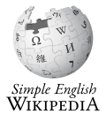 โลโก้ Wikipedia แสดงคำว่า "Simple English" เป็นตัวเอียง และชื่อ "Wikipedia" อยู่ด้านล่างเป็นภาษาอังกฤษ