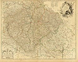 แผนที่โดยละเอียดของโบฮีเมีย ปี ค.ศ. 1742