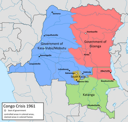 การกระจายตัวทางภูมิศาสตร์ของกลุ่มต่างๆ ในคองโกในปี 1961 รวมถึงรัฐกาตังกา