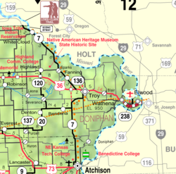 แผนที่ของ KDOT เขต Doniphan (คำอธิบายสัญลักษณ์)
