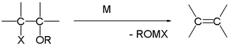 การสังเคราะห์โอเลฟินแบบบอร์ด X = Br, I, M = Mg, Zn