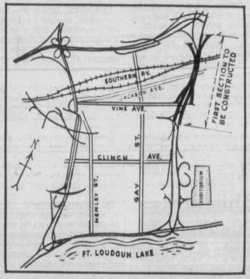ภาพวาดปี 1962 แสดงแผนผังของโครงการ Downtown Loop