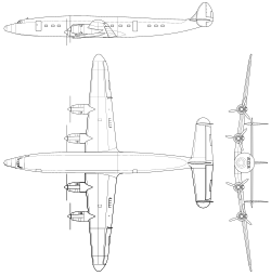 ภาพวาดเส้นสามมิติของเครื่องบินล็อคฮีด L-1049A ซูเปอร์คอนสเตลเลชัน