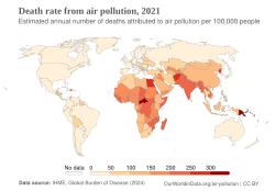 แผนที่แสดงอัตราการเสียชีวิตต่ำในยุโรปและอเมริกา และอัตราการเสียชีวิตสูงในเอเชียใต้ เอเชียตะวันออกเฉียงใต้ และแอฟริกา