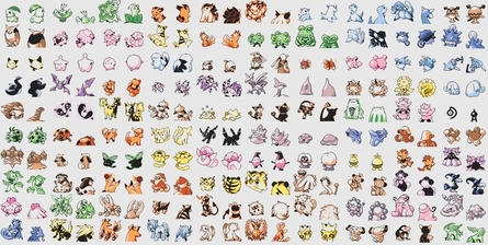 ภาพสไปรท์ชีทของดีไซน์แรกเริ่มของโปเกมอนที่พบในเวอร์ชันเบต้าของเกม Pokémon Gold และ Silver