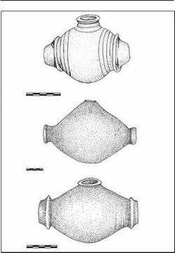 ภาพวาดหมึกขาวดำ depicting หม้อทรงกระบอกสามใบ