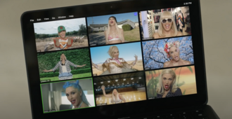 ภาพนิ่งจากมิวสิกวิดีโอเพลง "Let Me Reintroduce Myself" ซิงเกิลปี 2020 ของ Gwen Stefani แสดงให้เห็นแล็ปท็อปที่กำลังถ่ายทอดการสนทนาผ่าน Zoom โดยมีตัวนักร้องเองถึงเก้าเวอร์ชัน